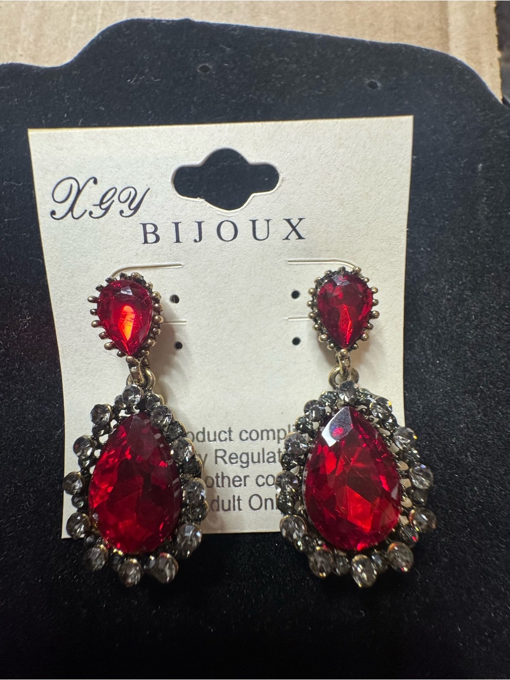Red Teardrop Crystal Drop Earrings
